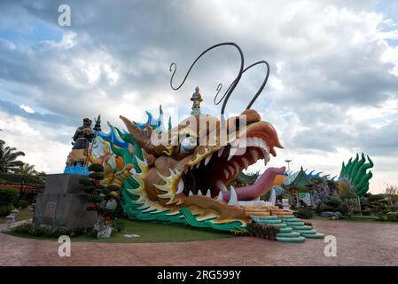 Johor, Malaysia, - Feb 8, 2019: A grand scenic traditional colourful chinese dragon temple in Yong Peng, Johor Malaysia - World`s largest and longest Stock Photo